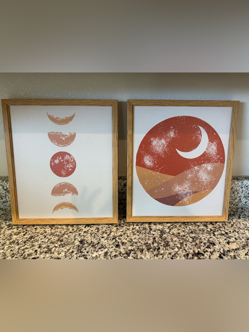 Abstract Sunset Moon Wall Art Print - Red & Tan